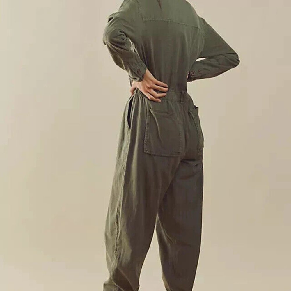 Free People Quinn Coveralls Jumpsuit Button Up Green New - Picture 4 of 8
